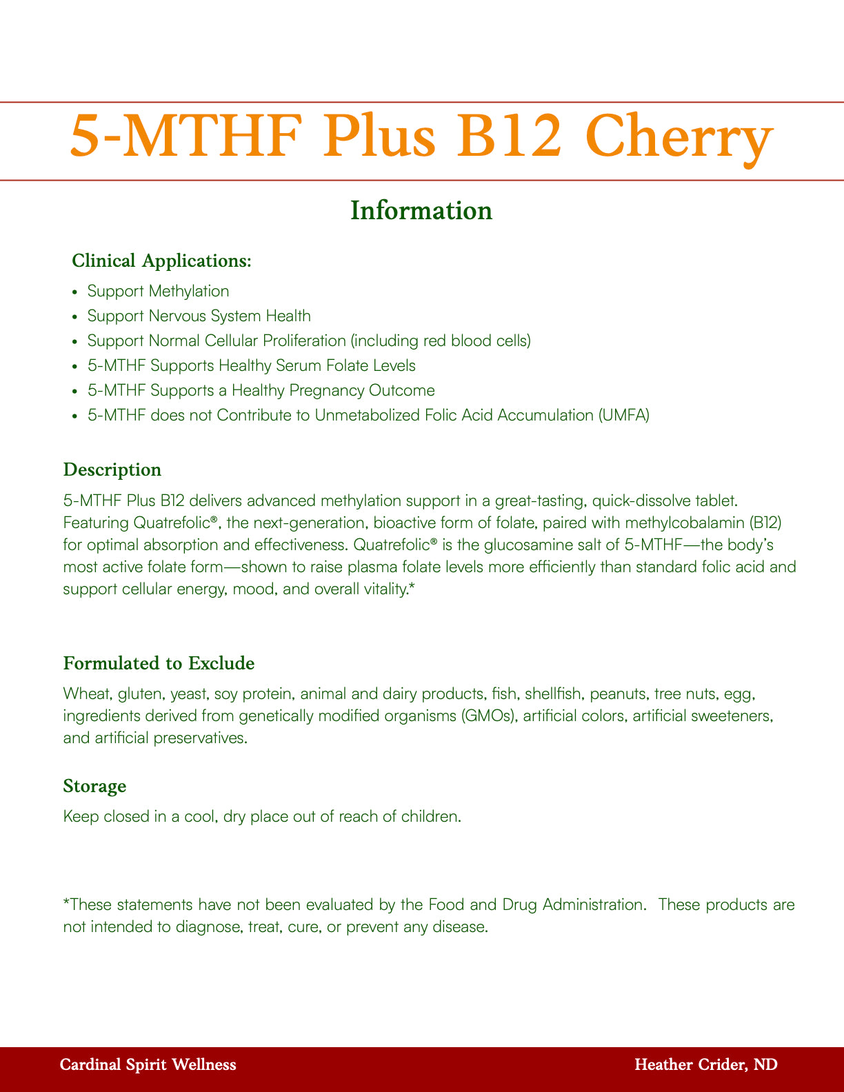 5-MTHF Plus B12 Cherry 30 Tablets, methylfolate, genetic detox, fertility, brain fog