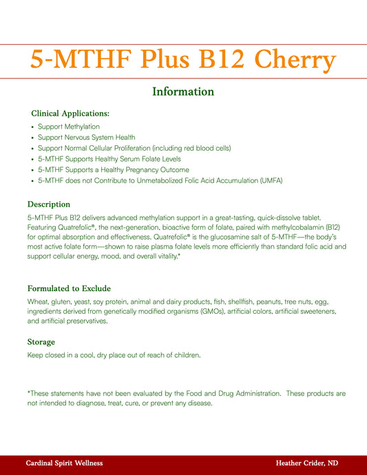 5-MTHF Plus B12 Cherry 60 Tablets, MTHFR mutation, methylation support,