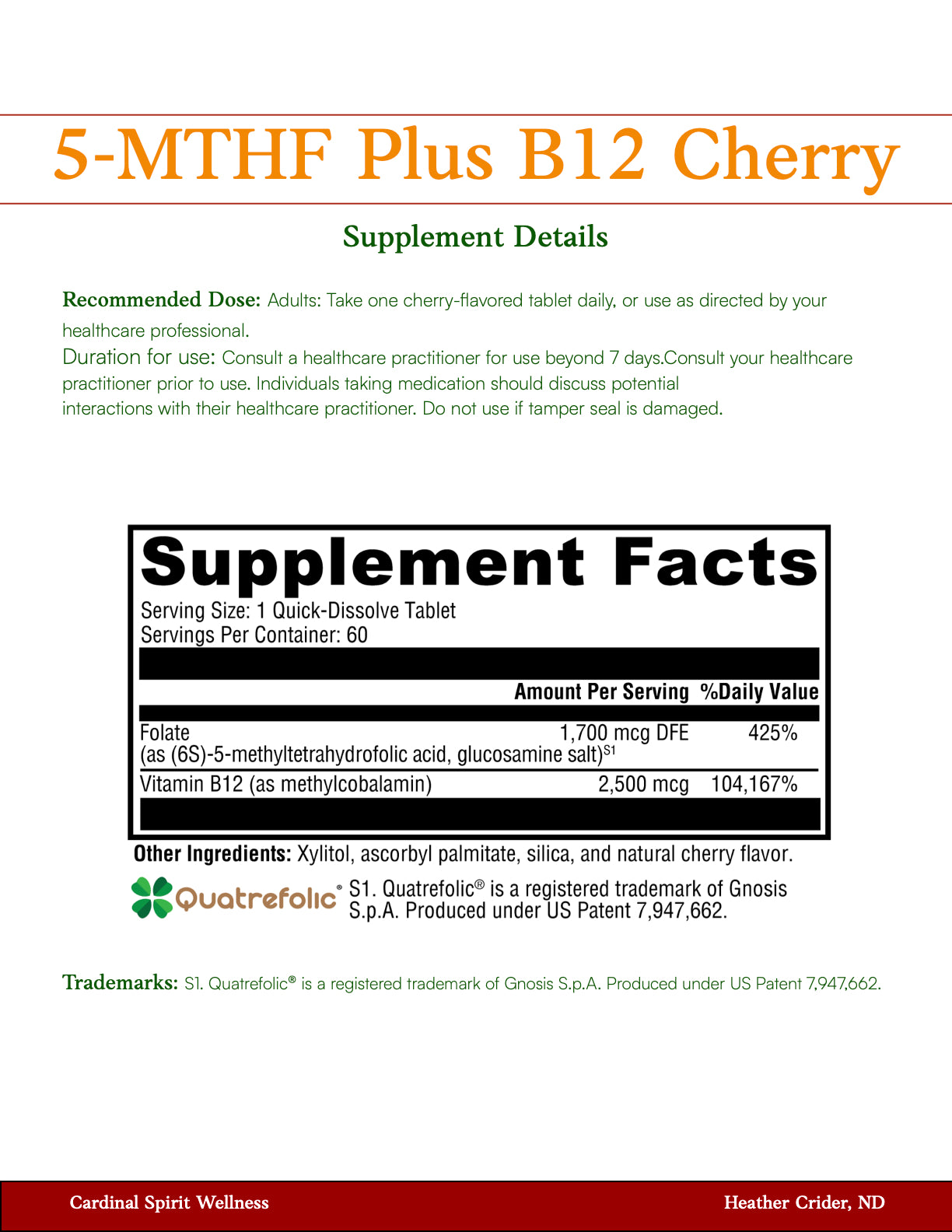 5-MTHF Plus B12 Cherry 60 Tablets, MTHFR mutation, methylation support,