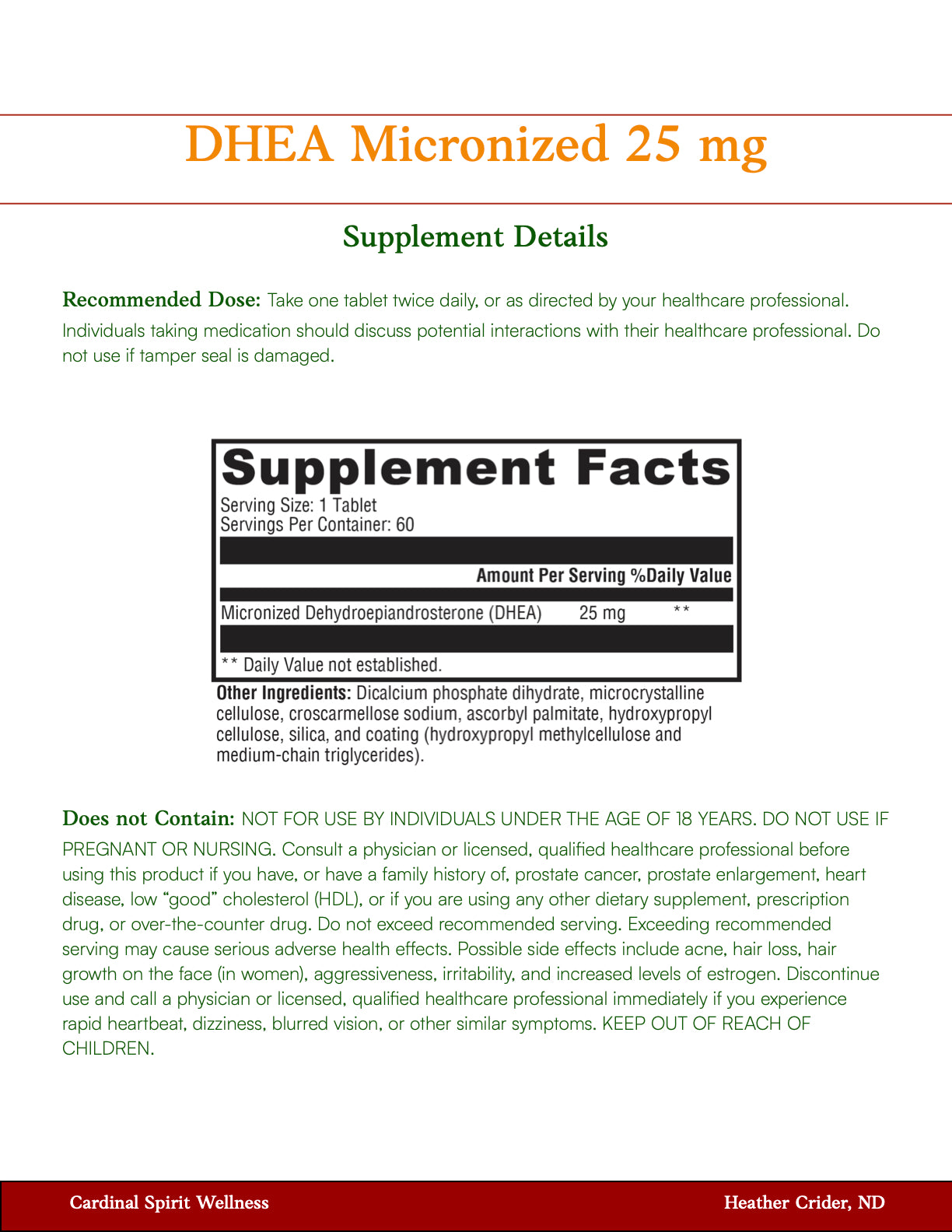 DHEA Micronized 25mg 60 Tablets