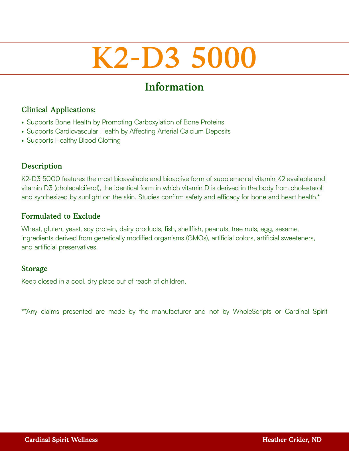 2-D3 supports bone health by promoting carboxylation of bone proteins, supports cardiovascular health by affecting arterial calcium deposits, supports healthy blood clotting. Cardinal Spirit Wellness, Heather Crider