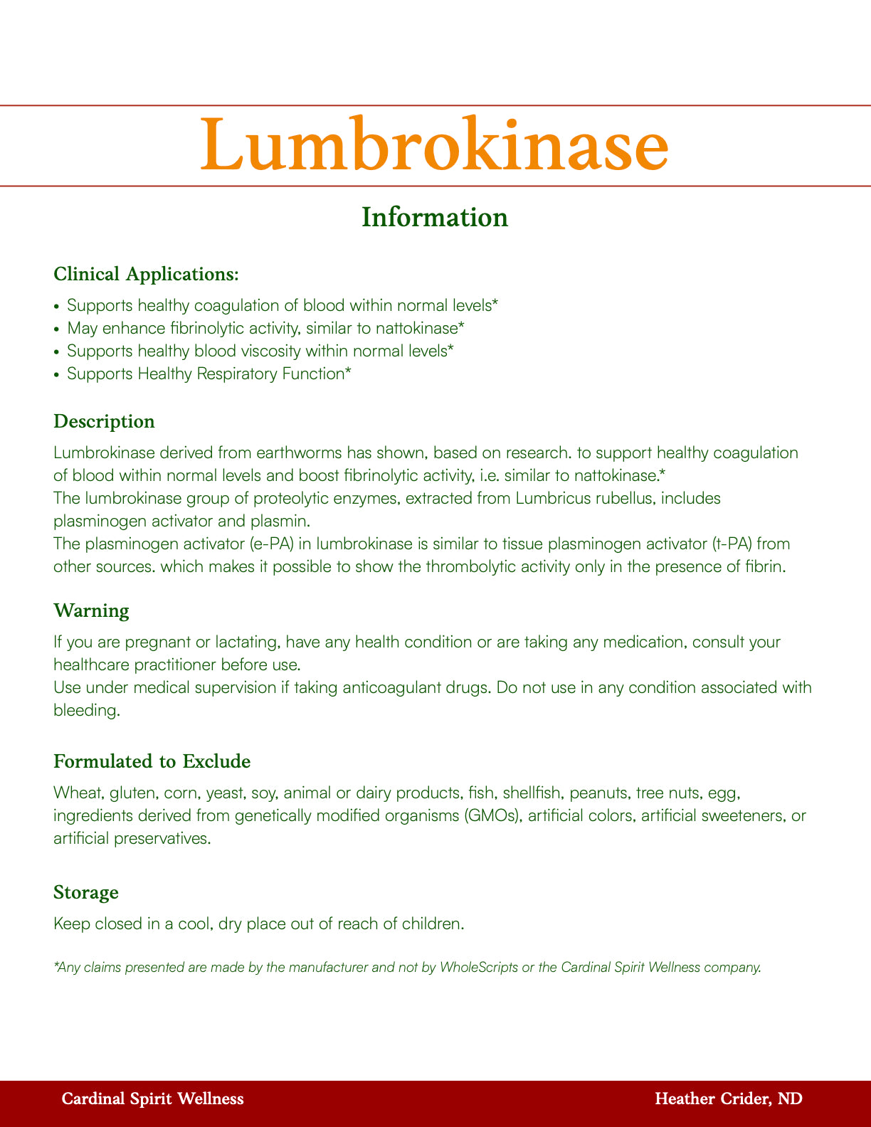 Lumbrokinase 30 Capsules, similar to nattokinase, anti-clotting, thrombolytic in the presence of fibrin