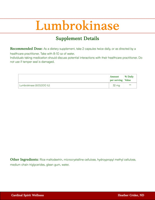 Lumbrokinase 30 Capsules, similar to nattokinase, anti-clotting, thrombolytic in the presence of fibrin