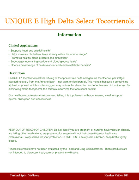 UNIQUE E High Delta Select Tocotrienols 90 Softgels, Tocopherol-Free Vitamin E for Heart & Metabolic Health