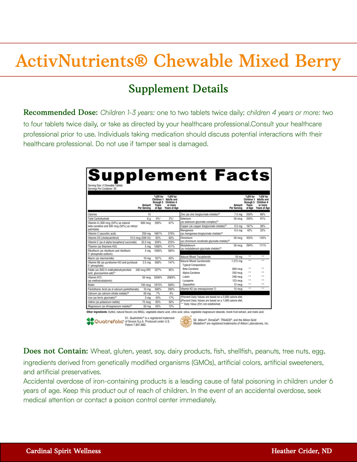 ActivNutrients® Chewable Mixed Berry 120 Tablets