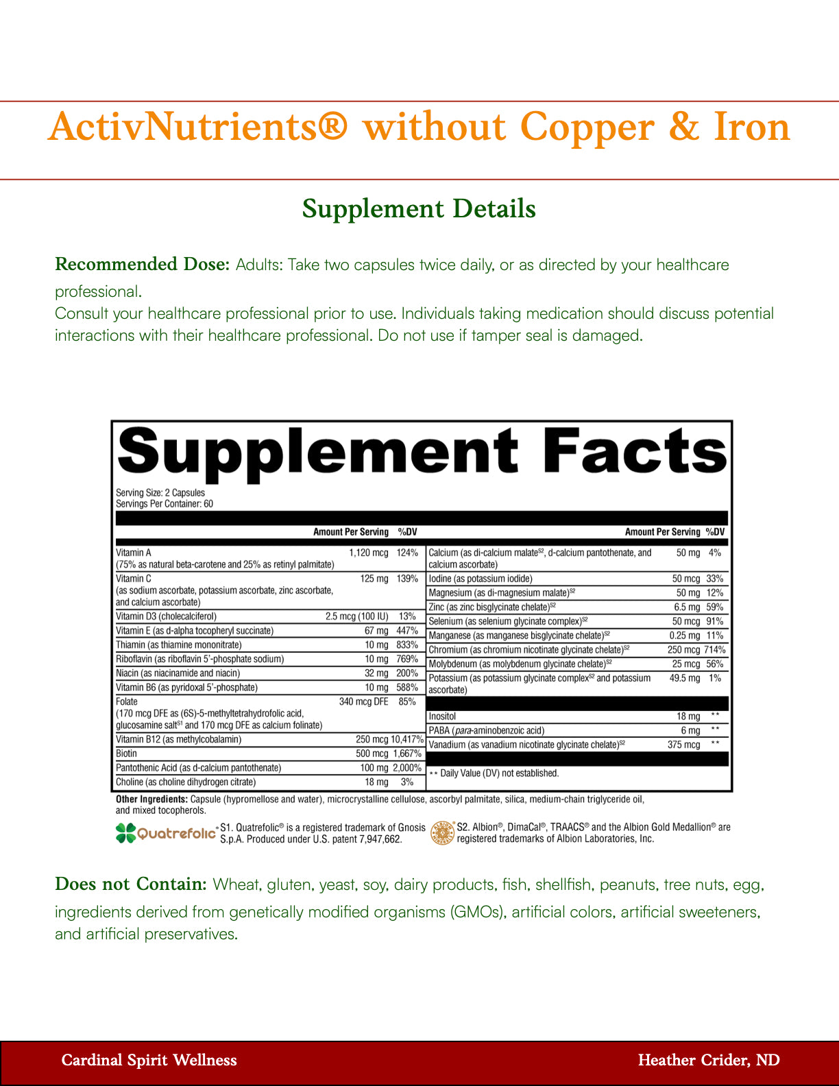 ActivNutrients® without Copper & Iron 120 Capsules