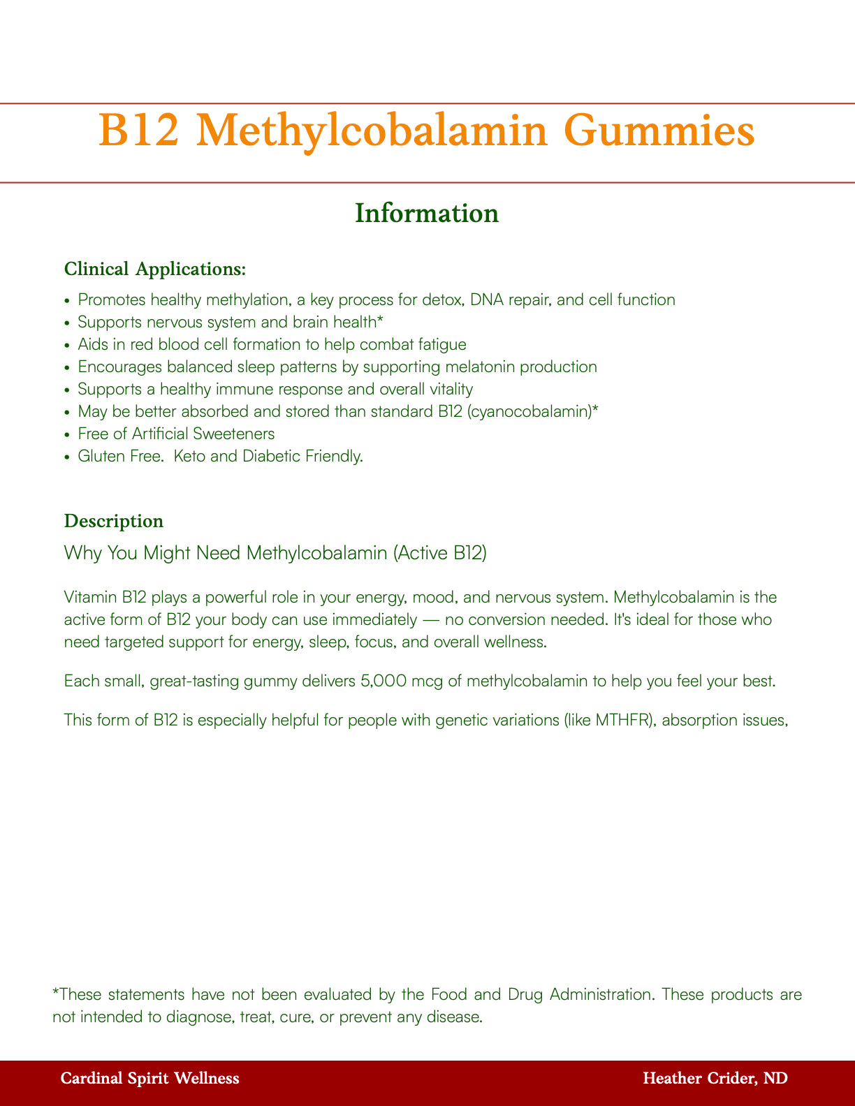 B12 Methylcobalamin 60 Gummies, brain fog and fatigue support