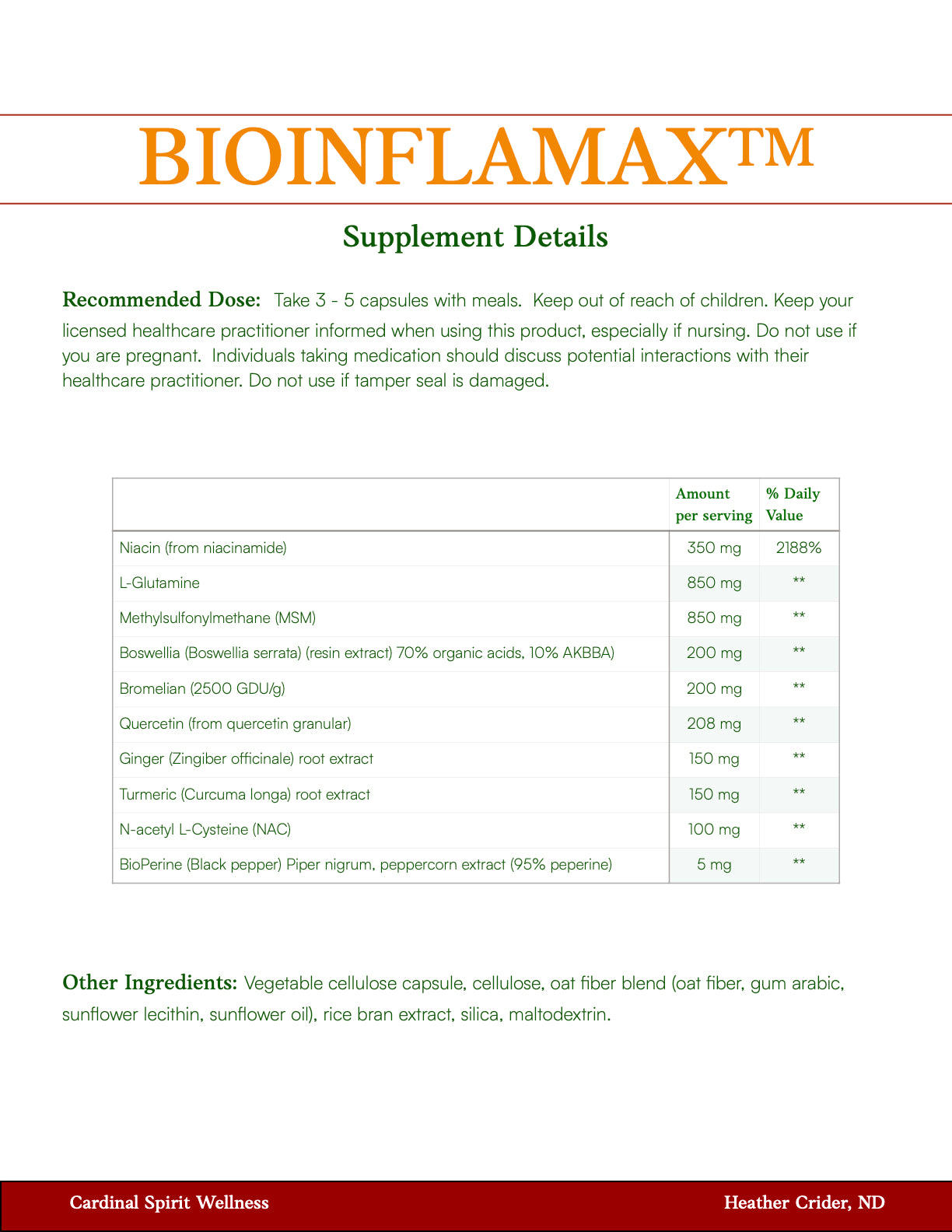 BioInflaMax 150 Capsules, Quercetin, MSM, Bromelain, Turmeric, Ginger, Black Pepper, NAC, L-Glutamine, Boswelia