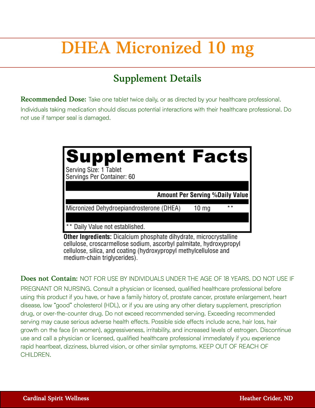 DHEA Micronized 10mg 60 Tablets