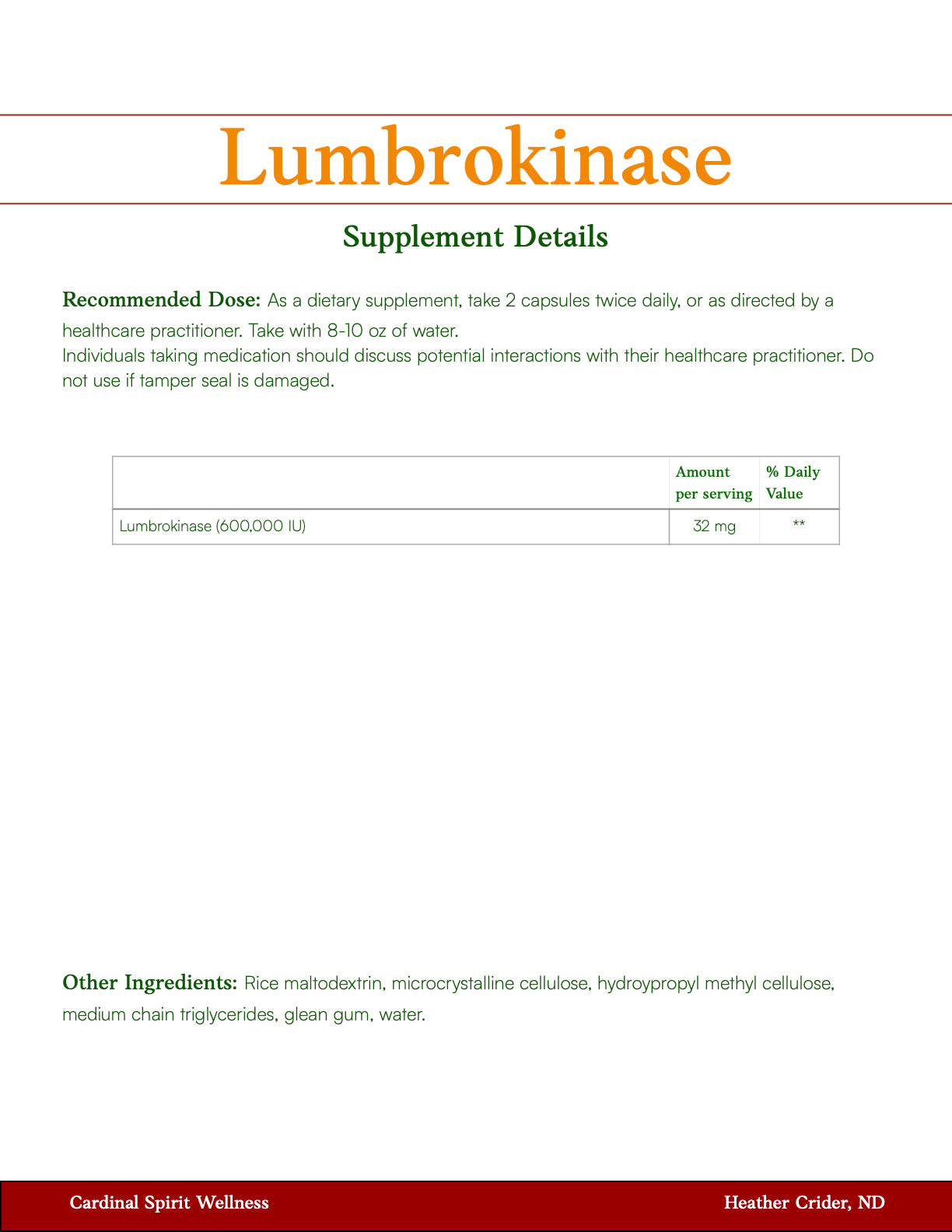 Lumbrokinase 30 Capsules, similar to nattokinase, anti-clotting, thrombolytic in the presence of fibrin