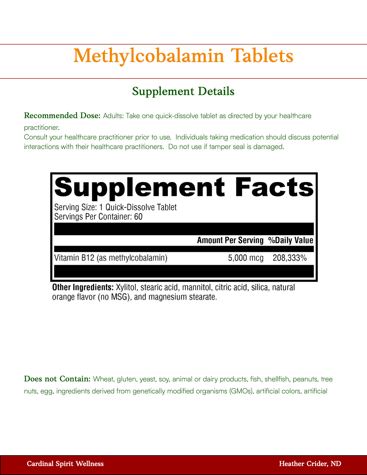 Methylcobalamin 120 Tablets, sublingual, energy and mental clarity