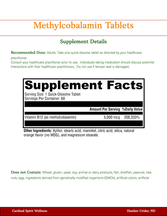 Methylcobalamin 120 Tablets, sublingual, energy and mental clarity
