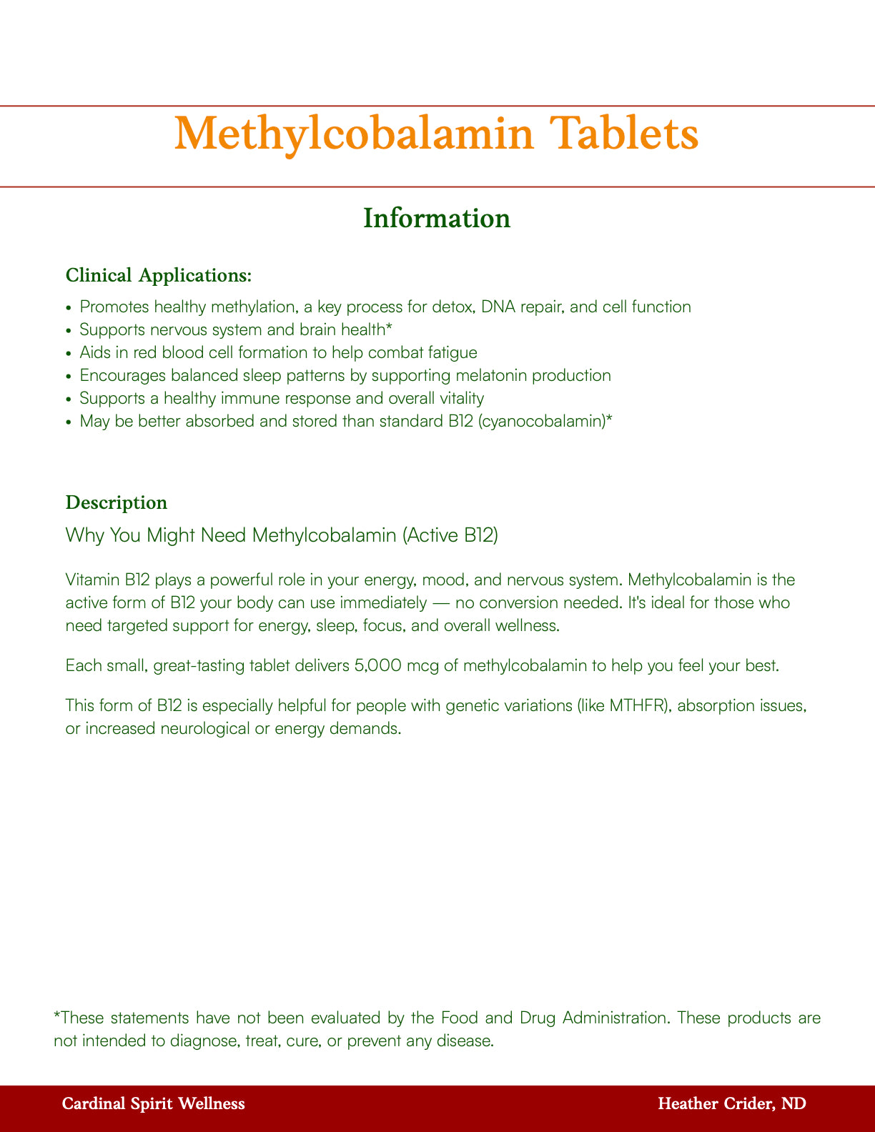 Methylcobalamin 120 Tablets, sublingual, energy and mental clarity
