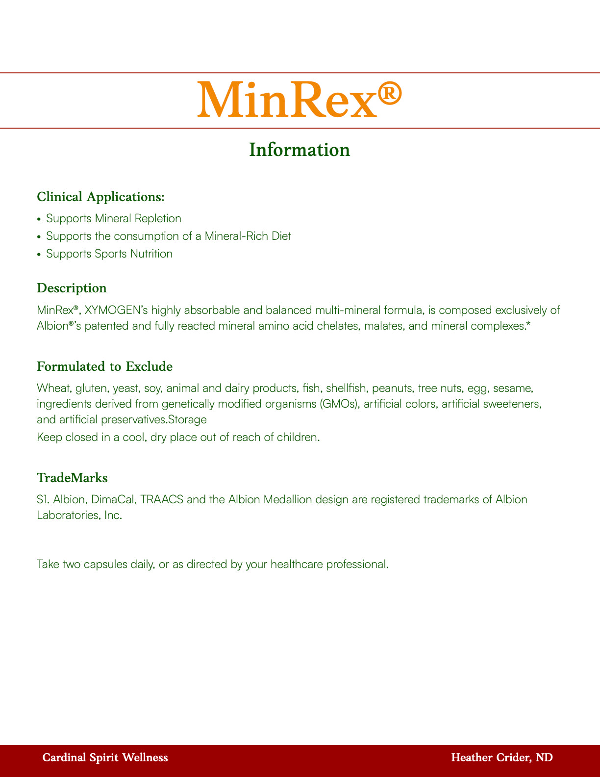 Multi-mineral, mineral amino acid chelates, sports nutrition, and supports mineral repletion.