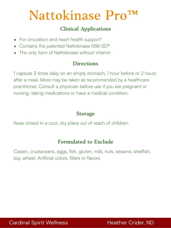 Nattokinase supports heart health support, contains the patented nattokinase NSK-SD, the only form of nattokinase without vitamin