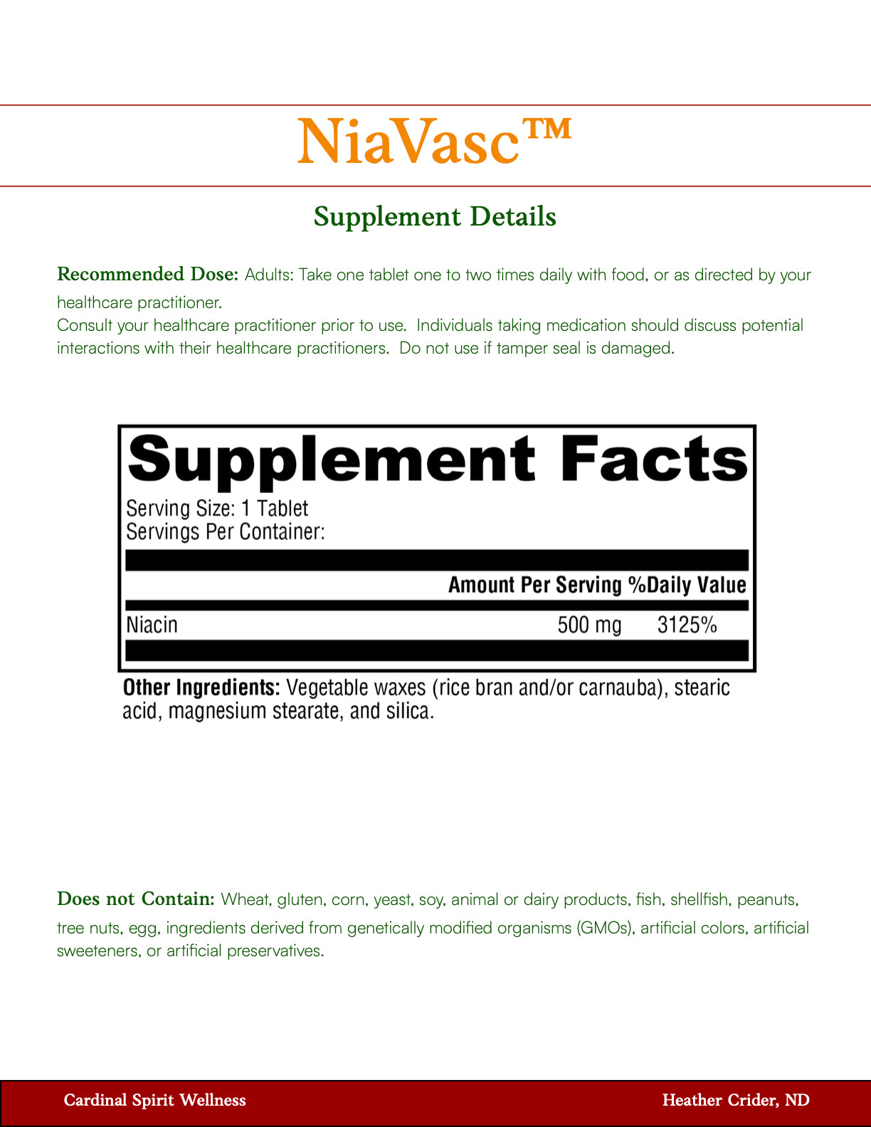 NiaVasc™ 750 120 Tablets