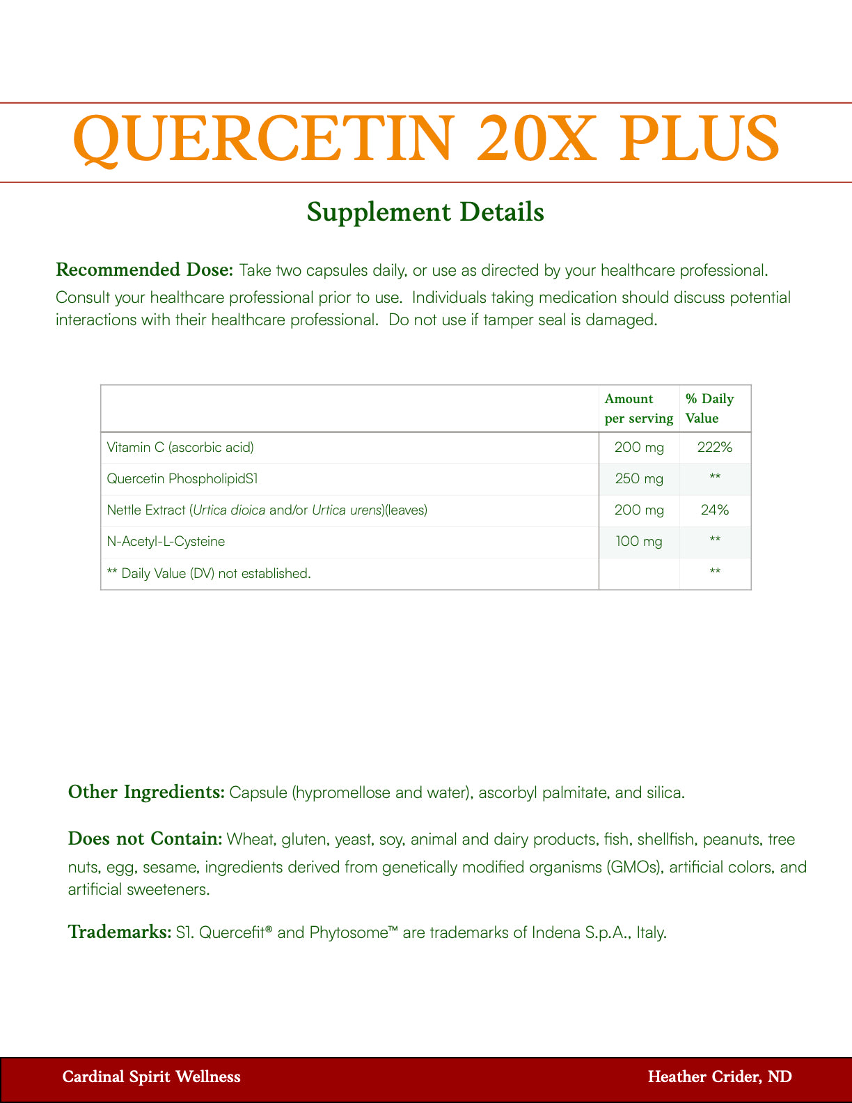 nettle extract, quercetin, vitamin C, N-acetyl-L-Cystein, NAC, allergy help