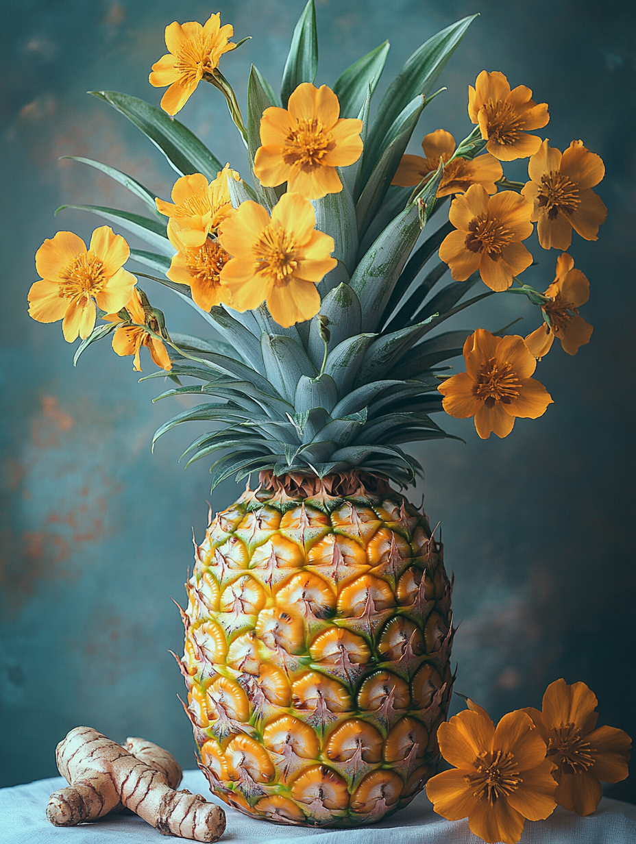 What a magical fruit!  We love the pineapple and you'll see turmeric bottom left, which is full of amazing healing properties as well.