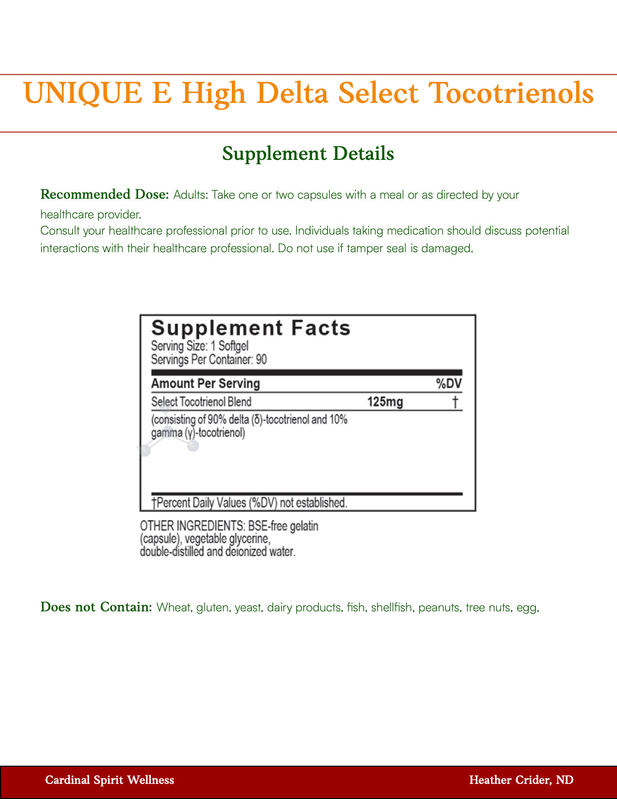 UNIQUE E High Delta Select Tocotrienols 90 Softgels, Tocopherol-Free Vitamin E for Heart & Metabolic Health