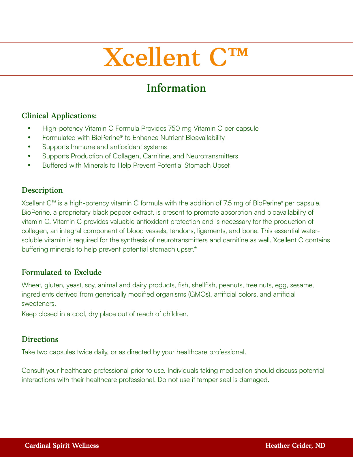 Xcellent C™ 120 Capsules, Immune system support