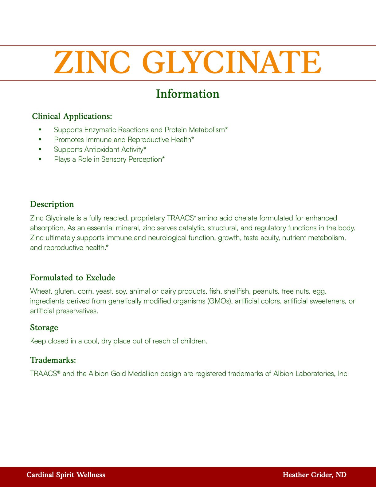 Zinc Glycinate 120 Capsules